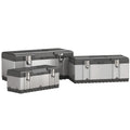 3 Pieces Tool Box Set, Stainless Steel Toolbox with Tray, Handles, Latches, Tool Case for Workshop, Garage