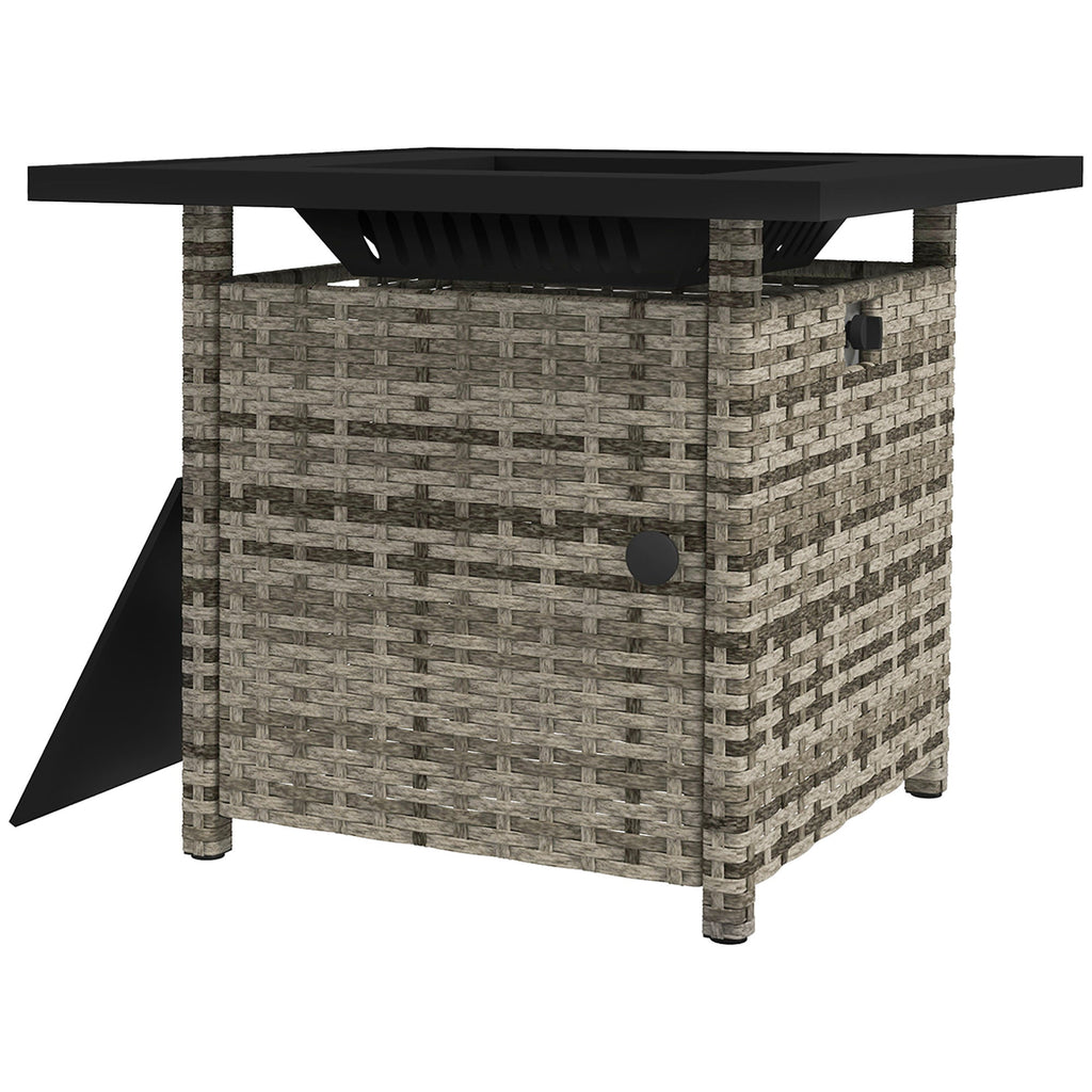 Outdoor PE Rattan Propane Fire Pit Table, 50,000 BTU Pulse-Ignition Wicker Fire Table, Mixed Grey