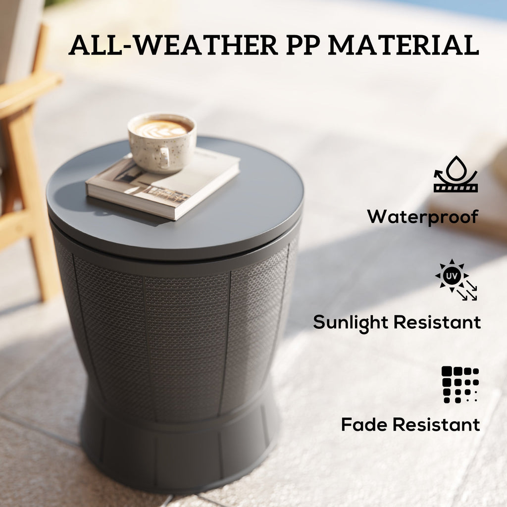 11 Gallon Patio Cooler Side Table, Outdoor Cooler Bar Table with Height Adjustable Top, Drainage Plug, Grey