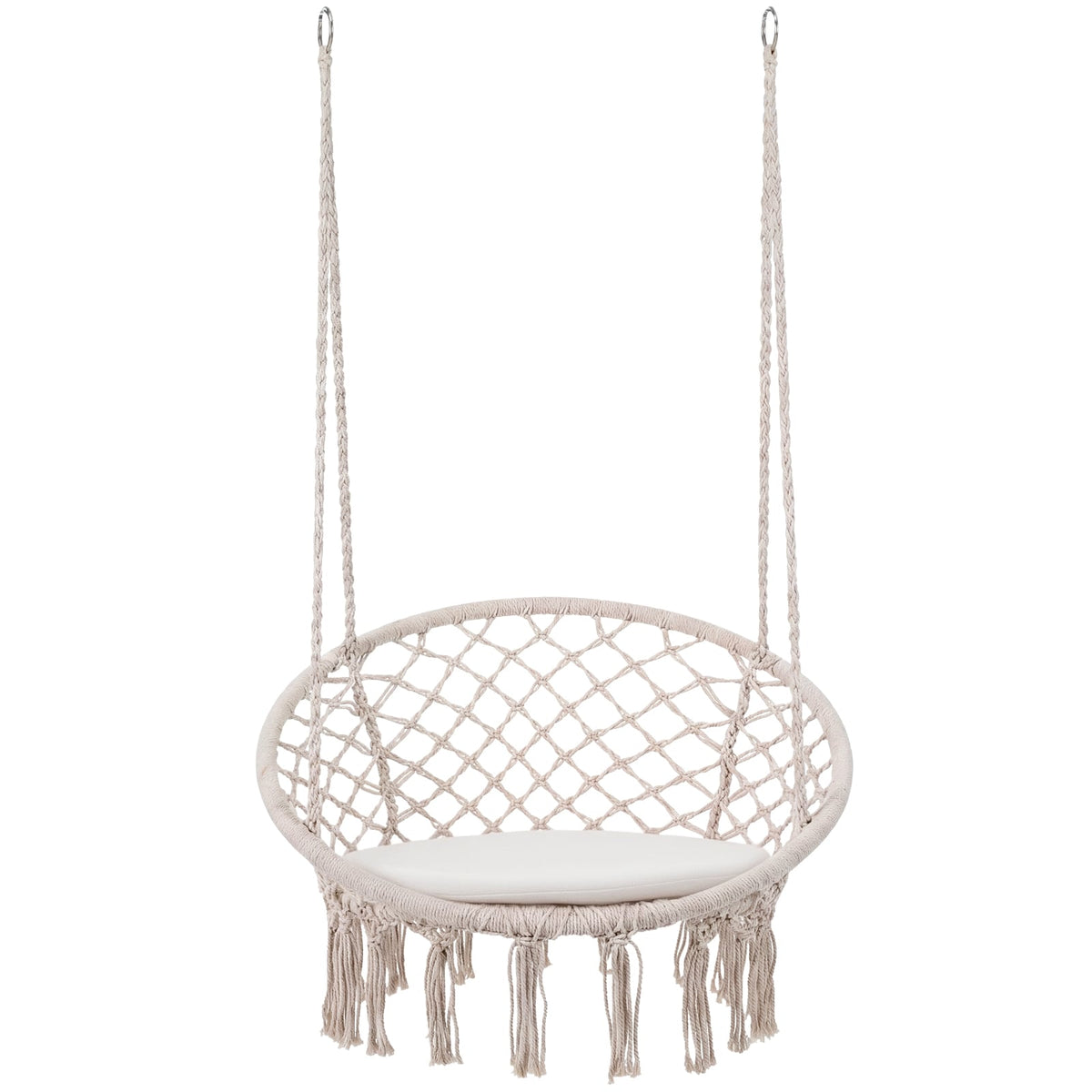 Macrame Swing Chair Hammock Chair with Round Seat Cushion-Beige