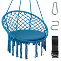 Macrame Swing Chair Hammock Chair with Round Seat Cushion-Blue