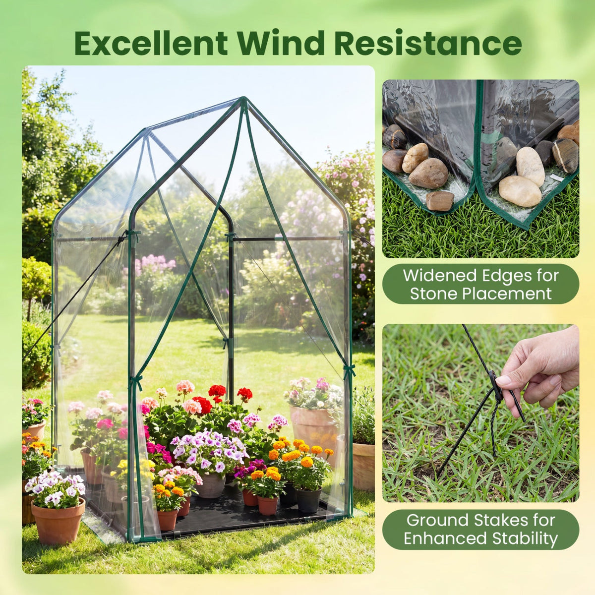 Mini Green House Metal Frame with Waterproof Bottom Mat and Wind Ropes-XL