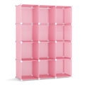 Modular Baby Wardrobe with 10 Cubes & Hanging Rod and Shelves Stackable-Pink