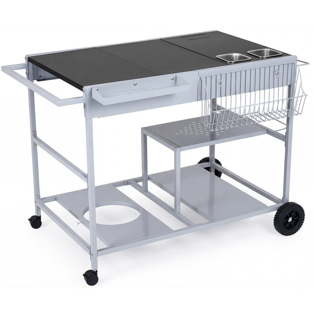 Movable Grill Table with 2 Spice Containers and Station for Backyard and BBQ-Black