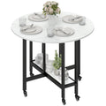 Folding Dining Table, Drop Leaf Table with Open Shelf, Rolling Kitchen Table for Dining Room, Small Spaces, White Marble