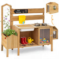 Mud Kitchen for Kids with Detachable Bird Cage and Stoves-Natural