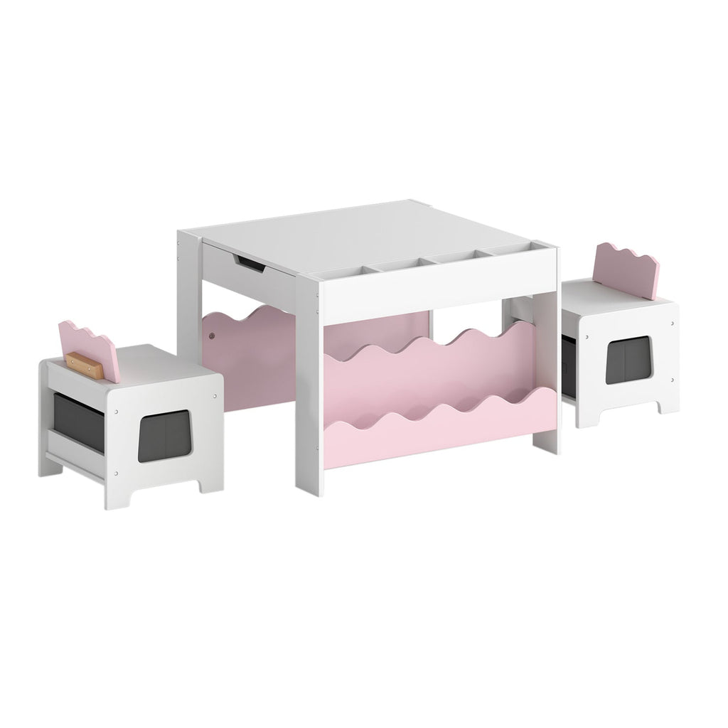 Multi-purpose Activity Kids Table and Chairs Set with Double-sided Tabletop-Pink