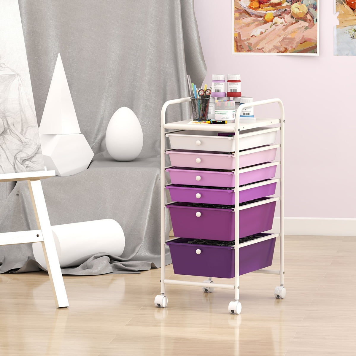 Multifunctional 6 Drawers Rolling Storage Cart Organizer-Purple Gradient