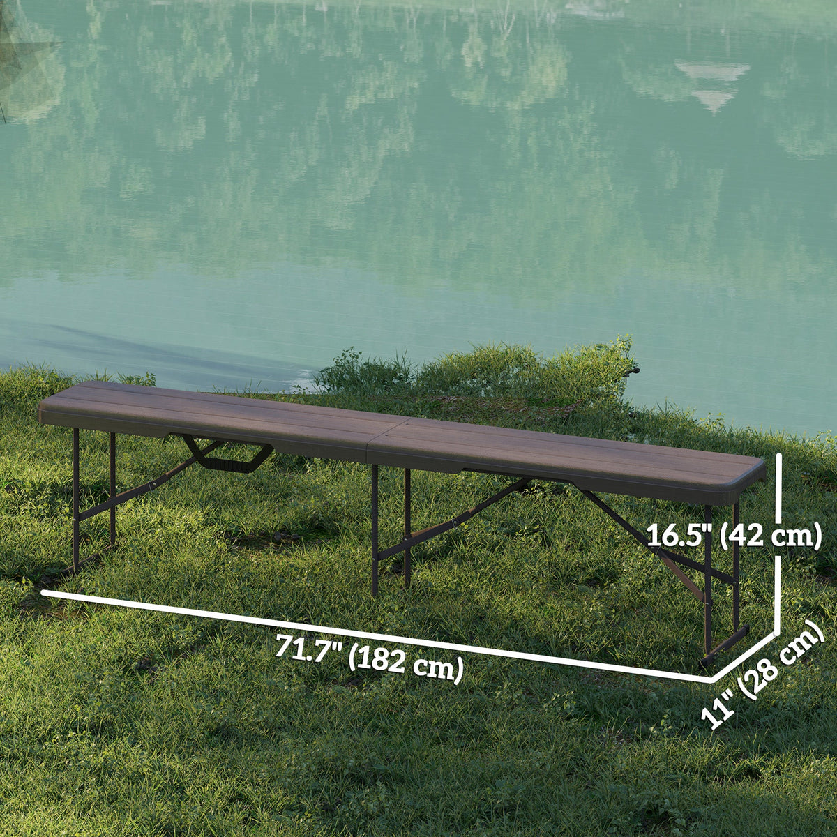 6 ft Plastic Bench Seat, 2 PC Portable Foldable Folding Bench with Carrying Handle for Picnic Camping, Distressed Brown