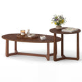 Nesting Coffee Table Set of 2 with Wood Veneered Top and Solid Rubber Wood Legs-Walnut