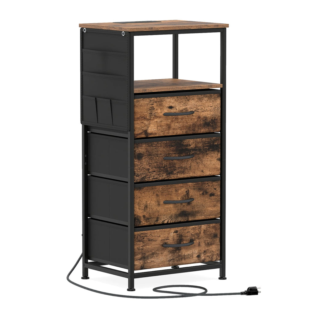 Nightstand with Integrated Charging Station 34 inches Modern Bedside Table-Rustic Brown