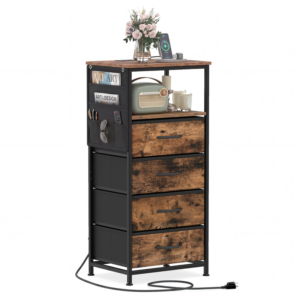 Nightstand with Integrated Charging Station 34 inches Modern Bedside Table-Rustic Brown