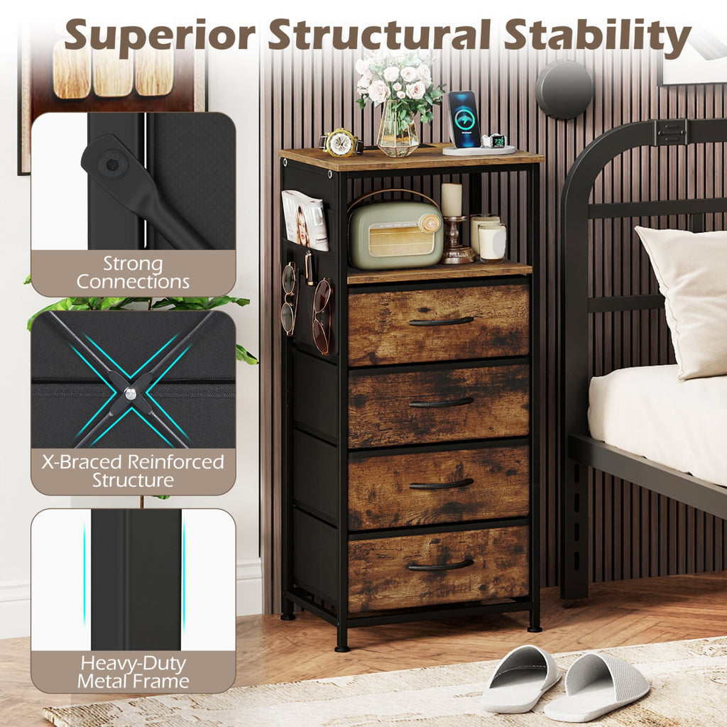Nightstand with Integrated Charging Station 34 inches Modern Bedside Table-Rustic Brown