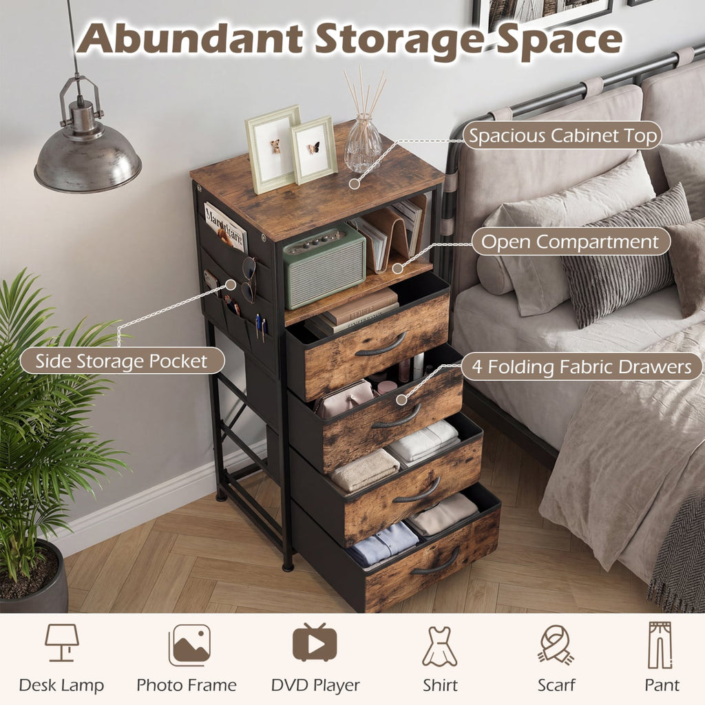 Nightstand with Integrated Charging Station 34 inches Modern Bedside Table-Rustic Brown