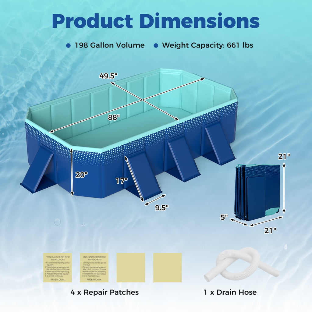 Non-Inflatable Swimming Pool Portable Around Ground Pool with 8 Support Panels-Navy