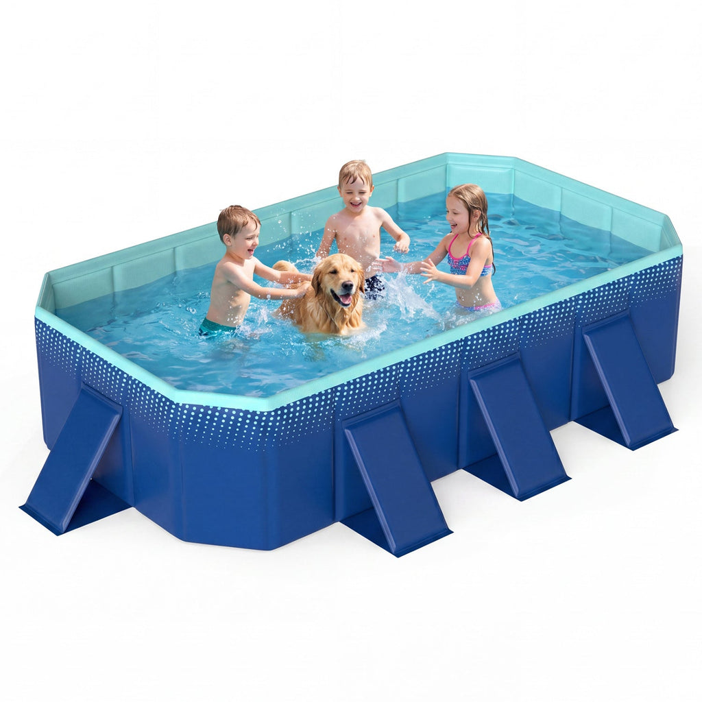 Non-Inflatable Swimming Pool Portable Around Ground Pool with 8 Support Panels-Navy