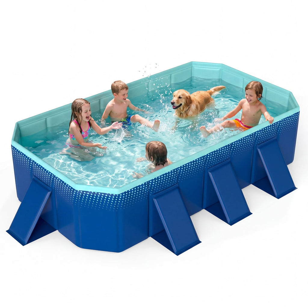 Non-Inflatable Swimming Pool Portable Around Ground Pool with 24 Wall Panels-Navy