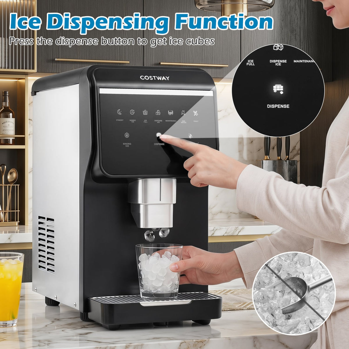 Nugget Ice Maker with Self Dispensing 80 LBS Per Day Chewable Pellet Ice Machine