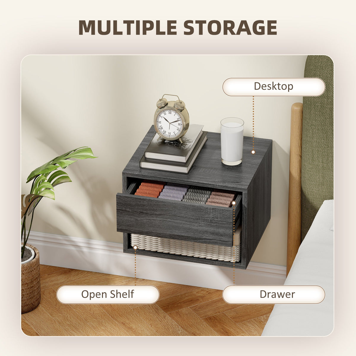 Floating Nightstand Set of 2, Wall Mounted Bedside Table with Drawer for Bedroom Black