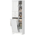 67" Tall Bathroom Storage Cabinet, Slim Bathroom Cabinet with Tilt-Out Laundry Basket, White