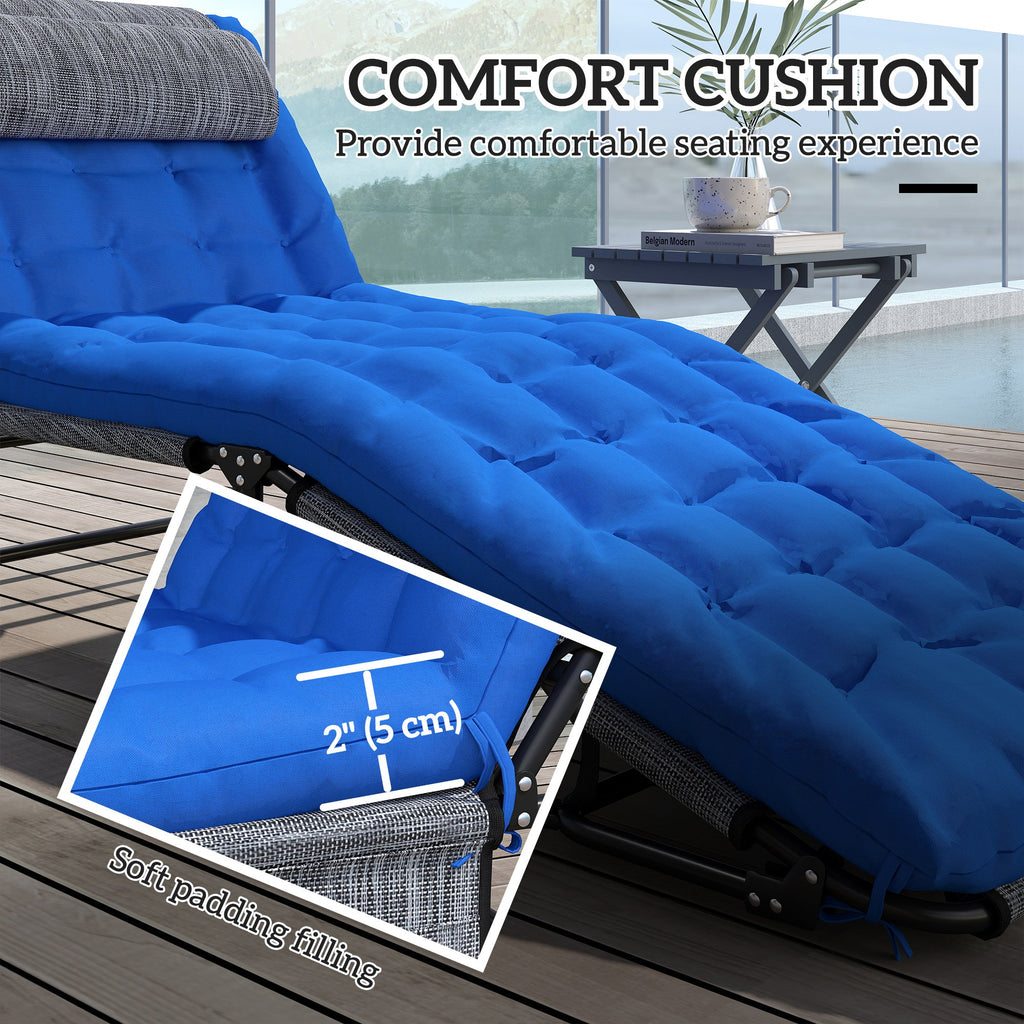 Folding Lounge Chair with 4-level Reclining Back & Cushion, Blue