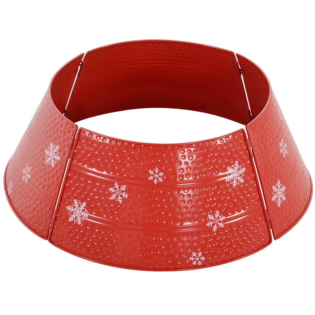Christmas Tree Collar, 26" Metal Tree Ring Skirt, Home Xmas Decoration with Snowflake Engraving, Red