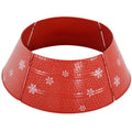 Christmas Tree Collar, 26" Metal Tree Ring Skirt, Home Xmas Decoration with Snowflake Engraving, Red