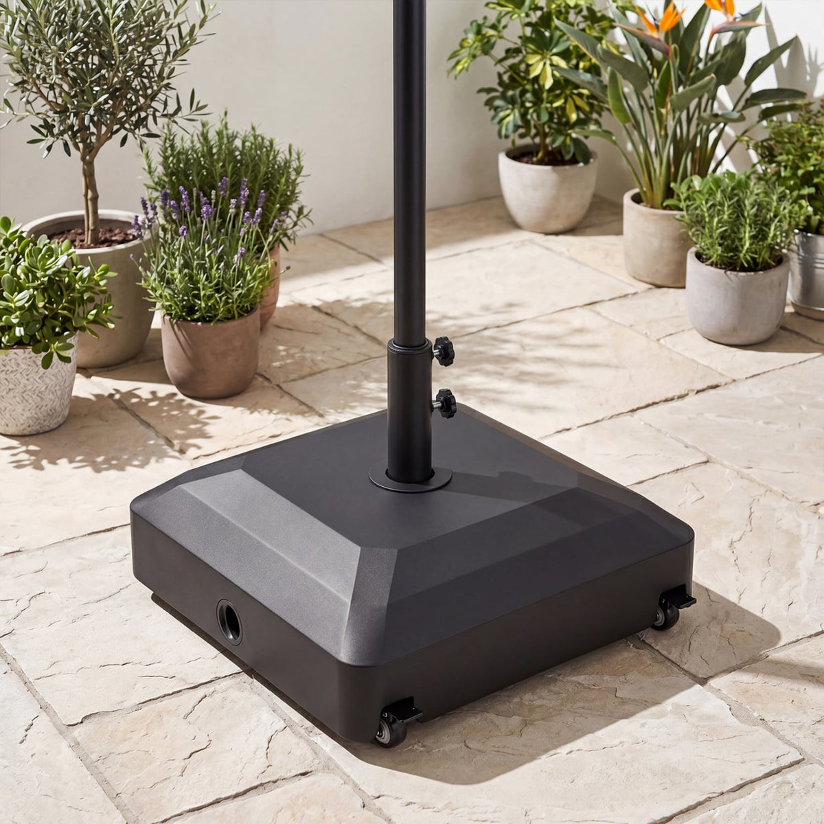 Outdoor Fillable Umbrella Base with Wheels Water Sand Weighted Umbrella Stand-Black
