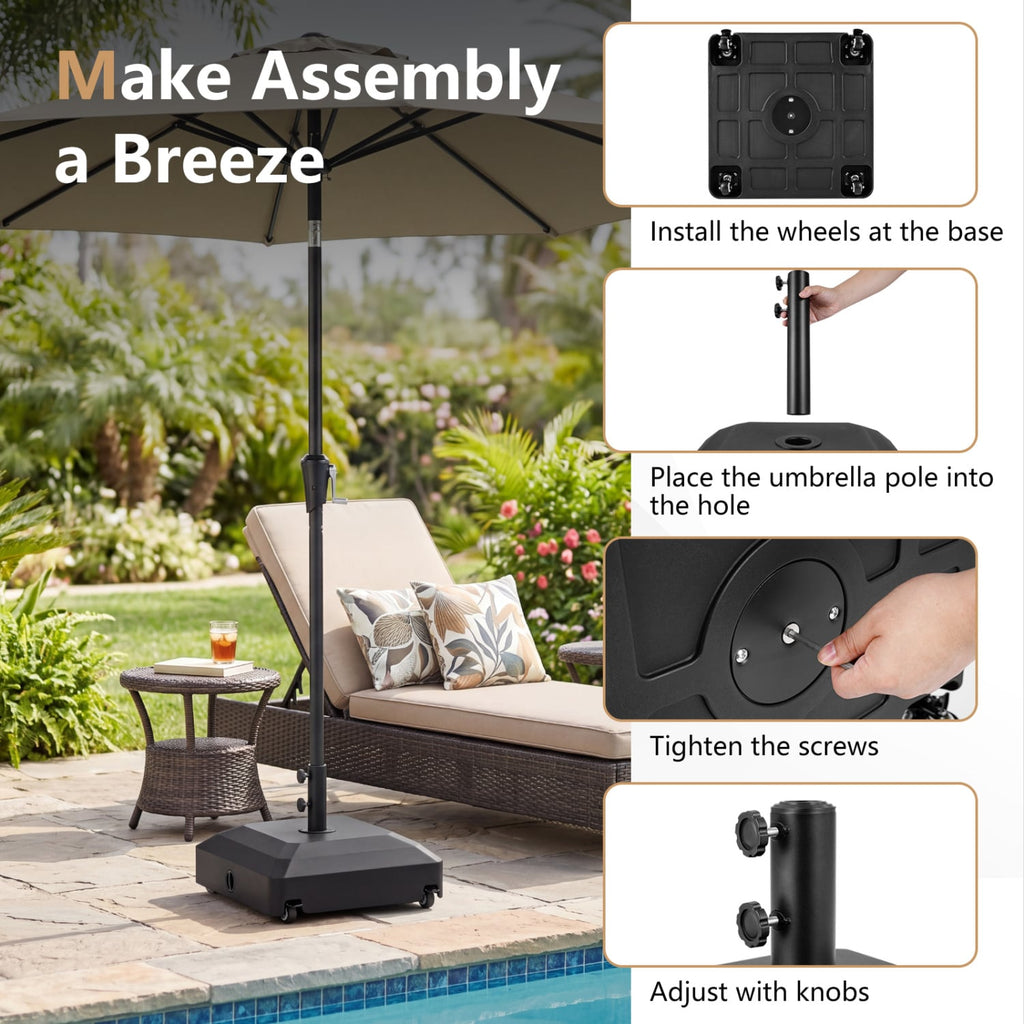Outdoor Fillable Umbrella Base with Wheels Water Sand Weighted Umbrella Stand-Black