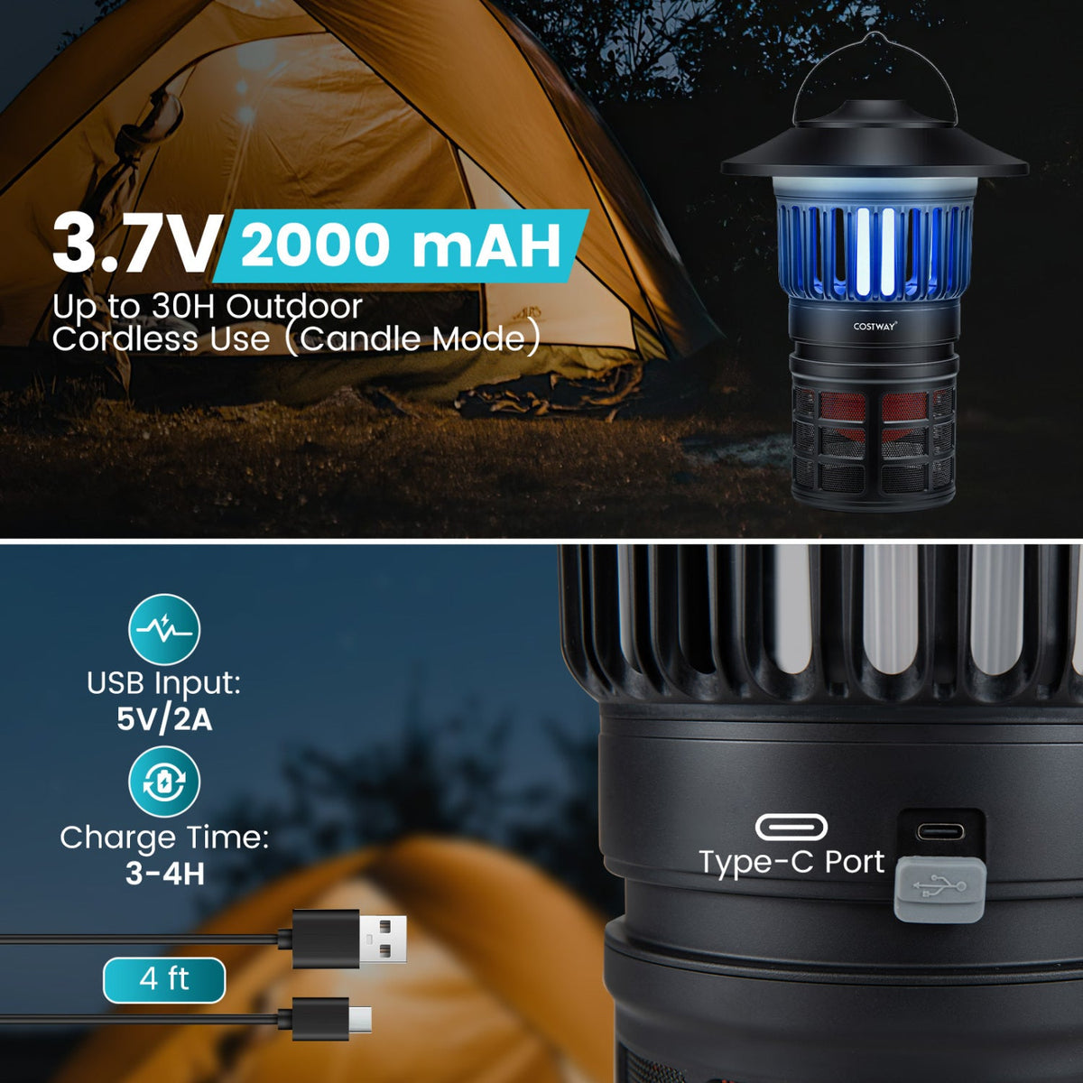 Outdoor Fly Trap with Light Rechargeable Electric Bug Catcher and Killer