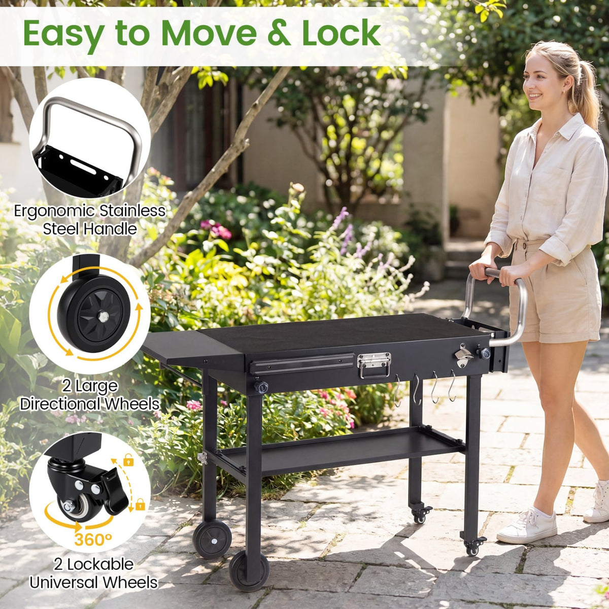 Outdoor Grill Cart, Foldable Grilling Table for Blackstone Griddle with 31” x 17” Tabletop