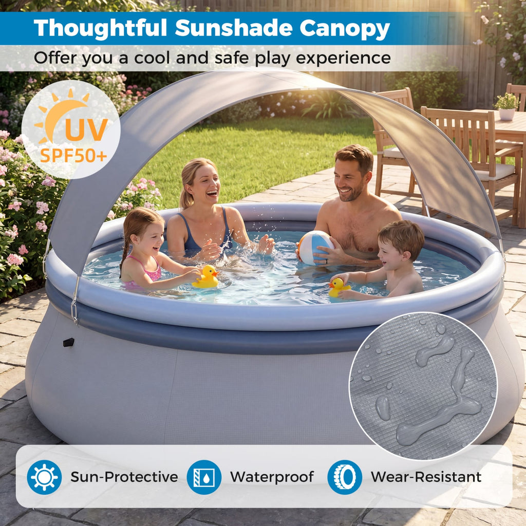 Outdoor Inflatable Pool with Sunshade Canopy-M