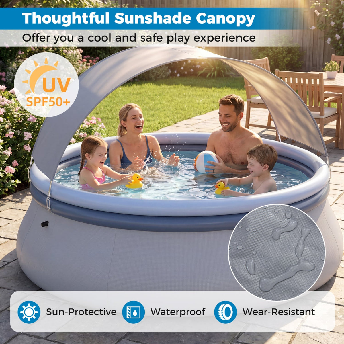 Outdoor Inflatable Pool with Sunshade Canopy-M
