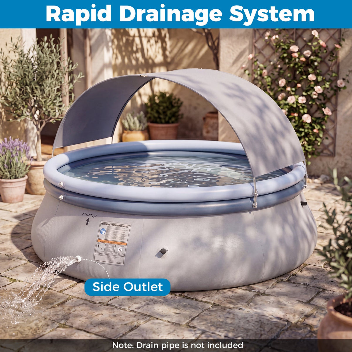 Outdoor Inflatable Pool with Sunshade Canopy-M