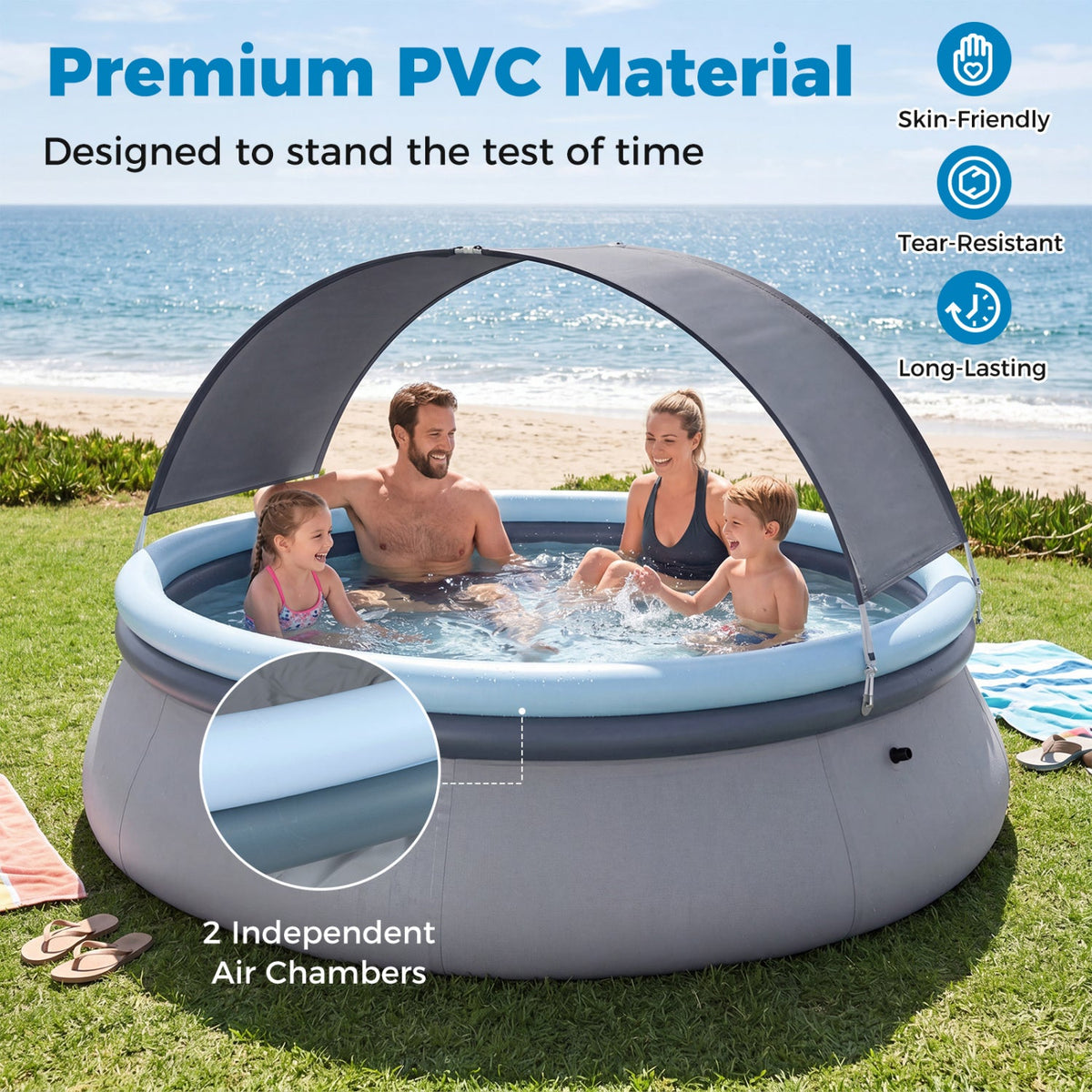 Outdoor Inflatable Pool with Sunshade Canopy-M