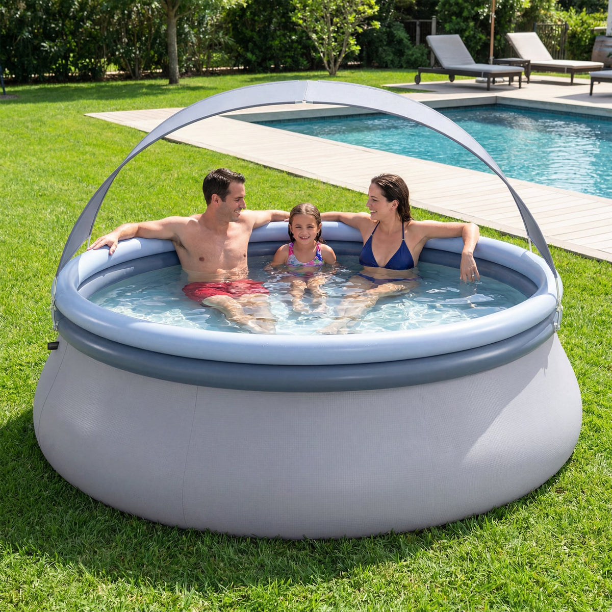 Outdoor Inflatable Pool with Sunshade Canopy-M