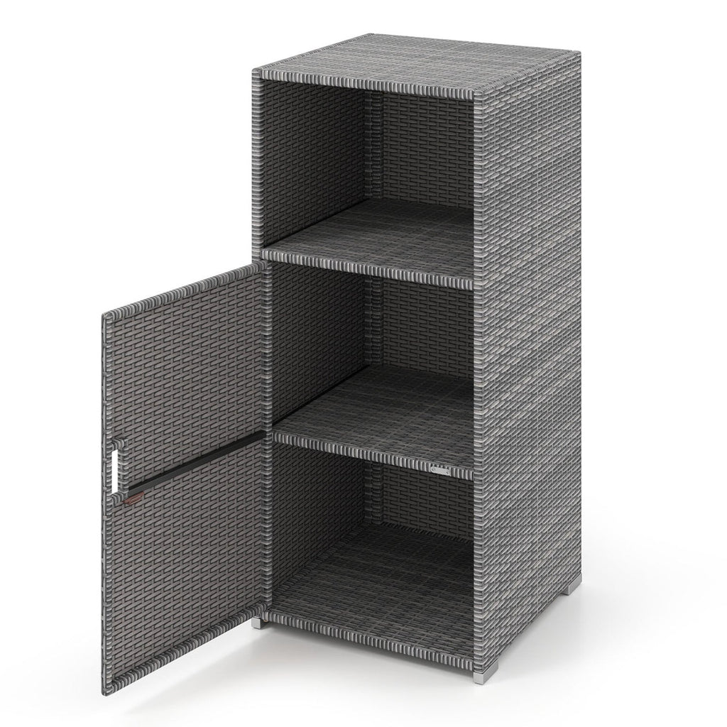 Outdoor PE Wicker Storage Cabinet with Door and Open Compartment for Patio-Gray