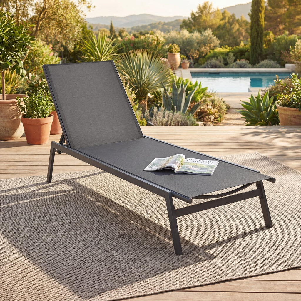 Sling Chaise Lounge Chair with 6 Adjustable Backrest Positions, Gray