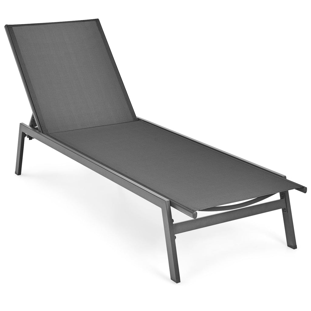 Sling Chaise Lounge Chair with 6 Adjustable Backrest Positions, Gray
