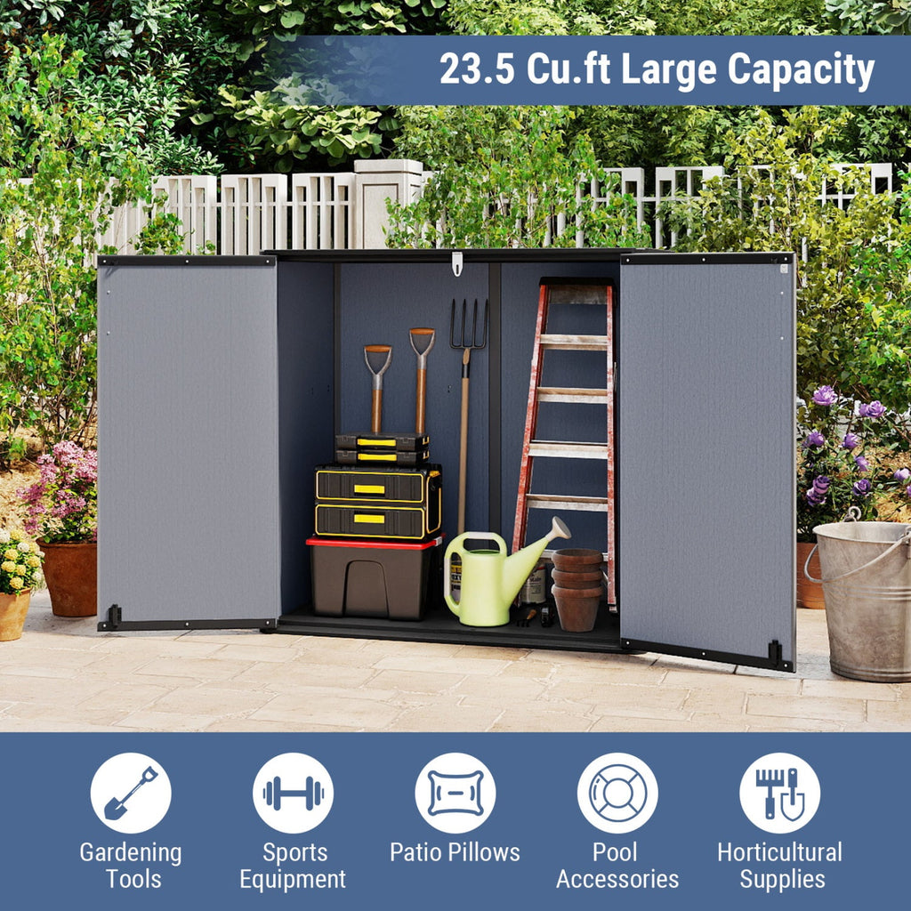Outdoor Storage Shed 23.5 Cu.ft All-Weather Storage Box with Floor Lockable Door-Gray