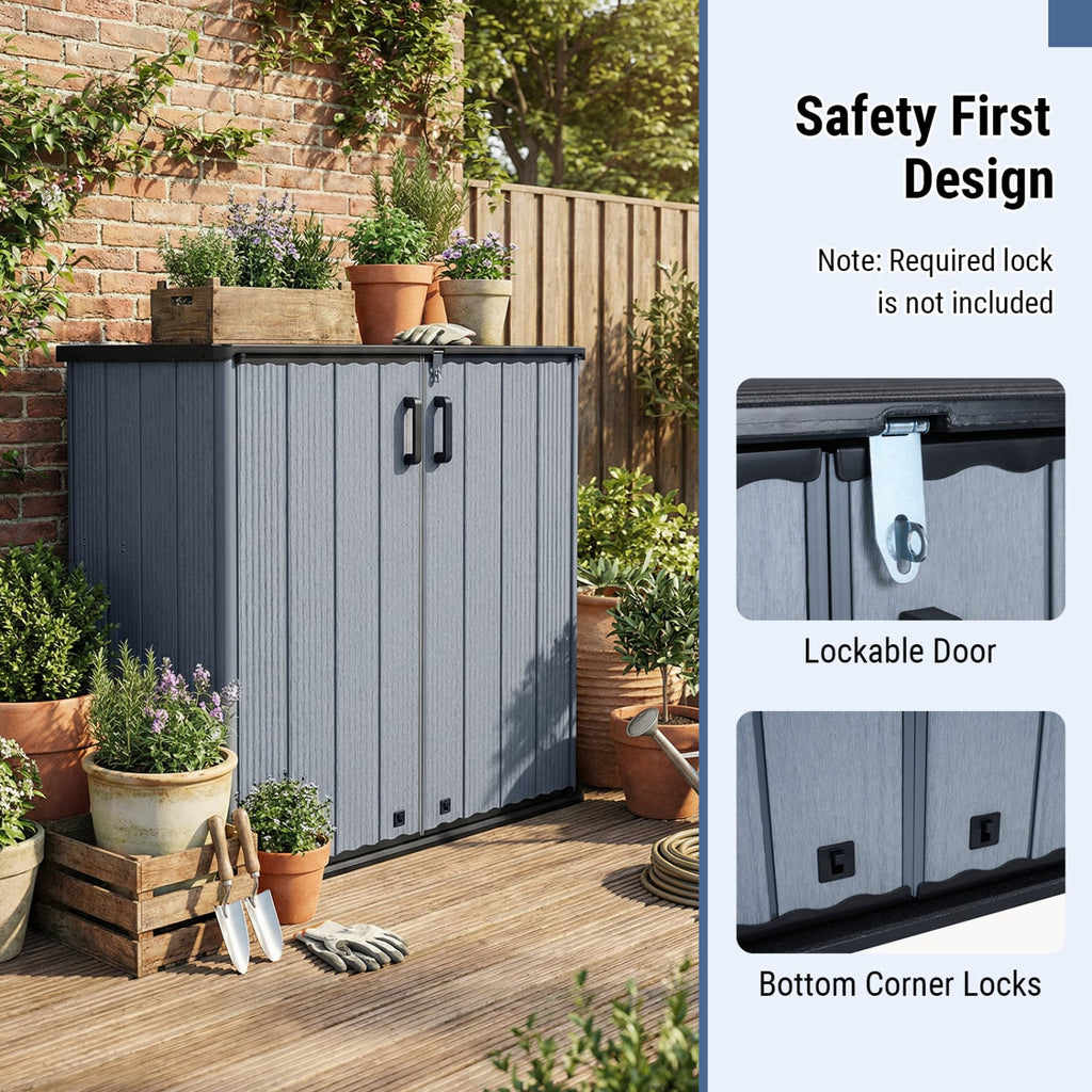 Outdoor Storage Shed 23.5 Cu.ft All-Weather Storage Box with Floor Lockable Door-Gray