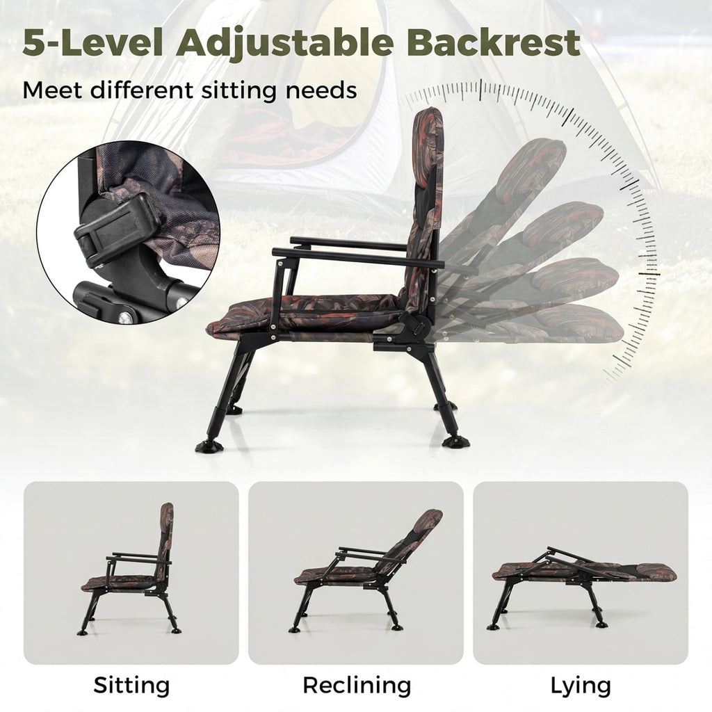 Oversized Foldable Fishing Chair for Adults with Armrest-Multicolor