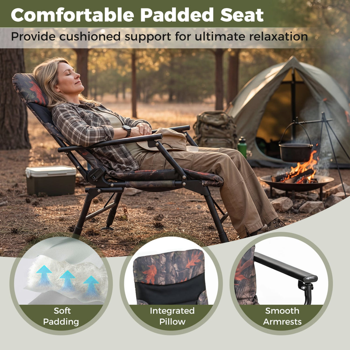 Oversized Foldable Fishing Chair for Adults with Armrest-Multicolor