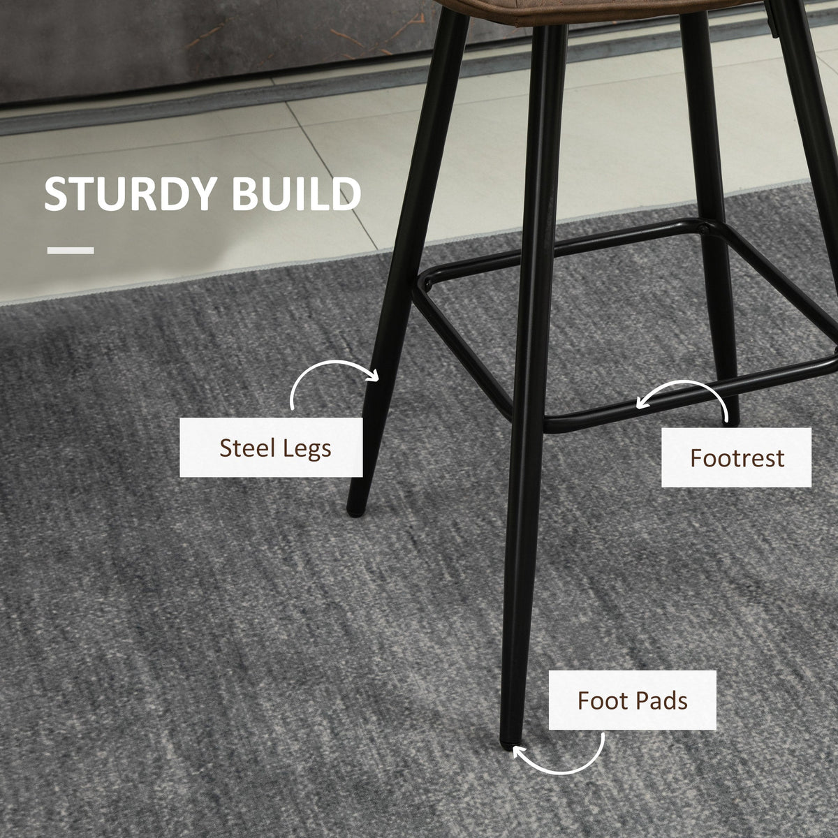 PU Leather Counter Height Bar Chairs Set of 2, 27.75" Bar Stools with Metal Legs for Dining Area, Kitchen Island, Black
