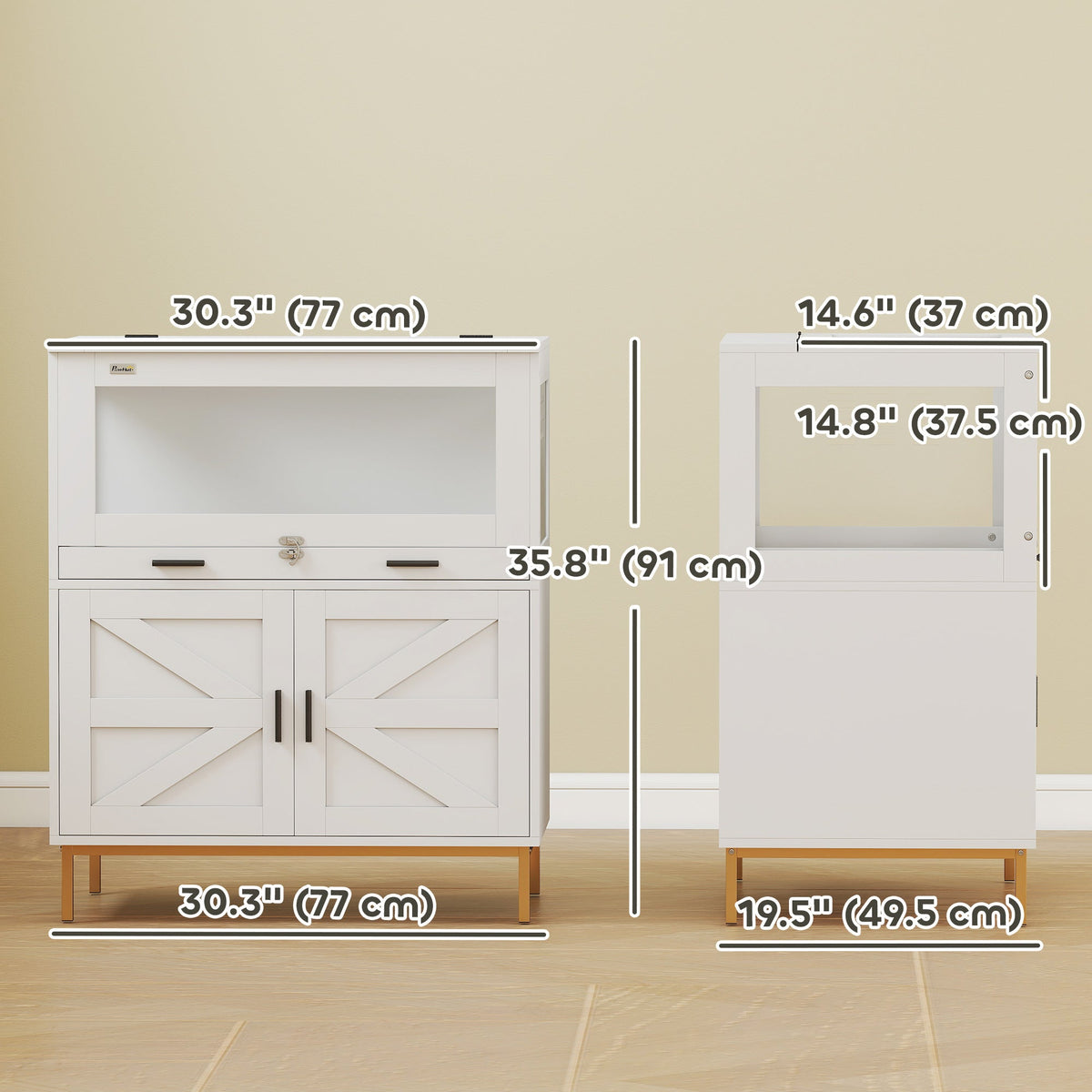 Hamster Cage with Storage Cabinet, Small Animal Cage with Pull Out Drawer and Acrylic Panels, 30" x 19.5" x 36"