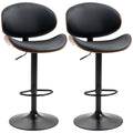 Bar Stools Set of 2, Modern PU Leather Adjustable Swivel Barstools with Curved Back, Footrest and Steel Base, Black