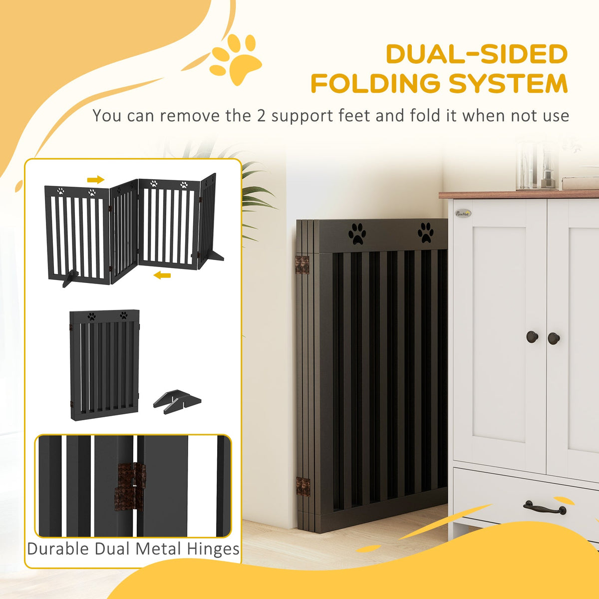 80" Extra Wide Freestanding Pet Gate with Support Feet, Black
