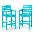 Patio HDPE Adirondack Bar Chairs Set of 2 with Wide Armrests-Turquoise