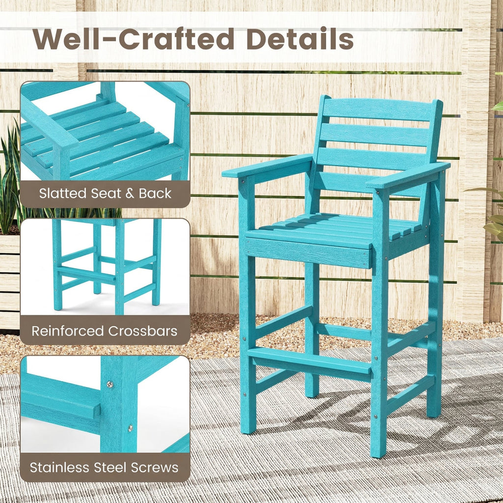 Patio HDPE Adirondack Bar Chairs Set of 2 with Wide Armrests-Turquoise