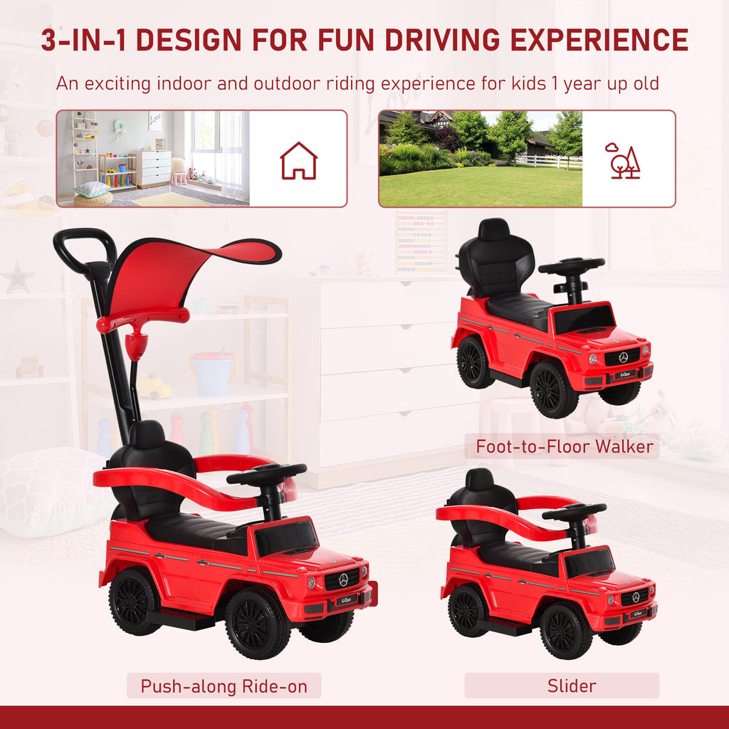 Mercedes-Benz G350 Licensed Push Car, 3-in-1 Toddler Sliding Car with Horn, Steering, Foot Rest, Seat Storage, Black